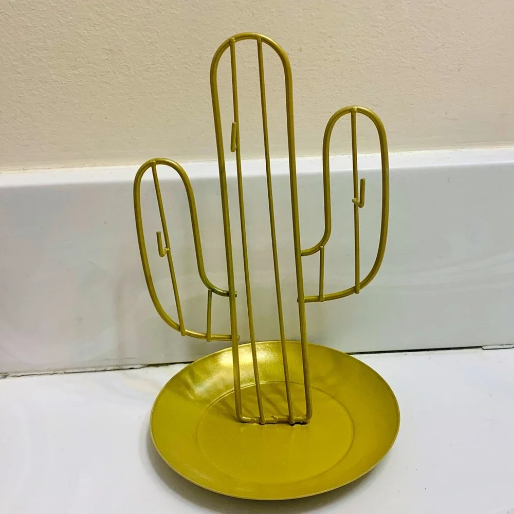 Gold Metal Cactus Jewelry & Trinket Holder NWT